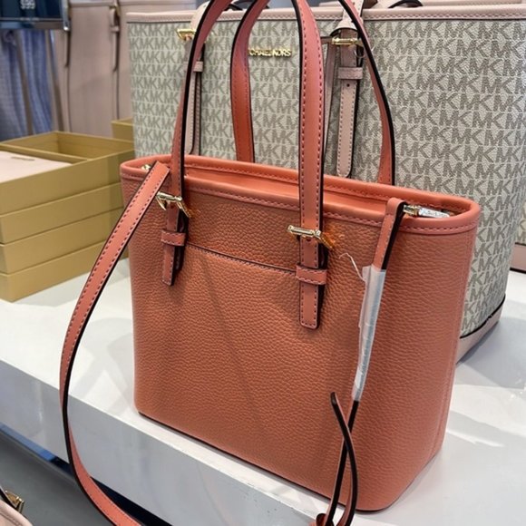 Michael Kors Jet Set Travel XS Embossed Pebbled Leather Tote Bag Sherbert - Picture 11 of 16